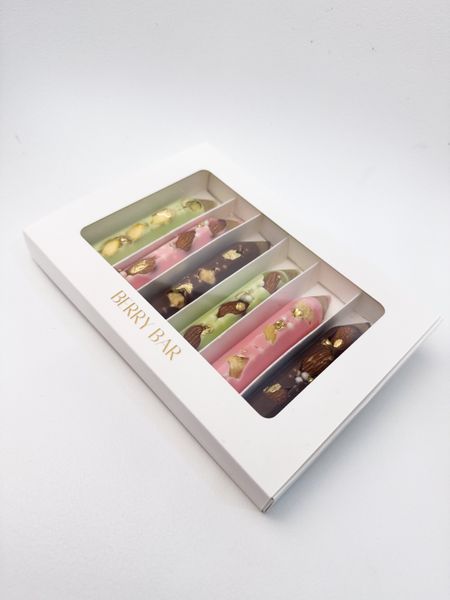 Цветные шоколадные карандаши 6 шт - розовый, зелёный и молочный шоколад с орехами - Berry Bar  BBP01-113 фото